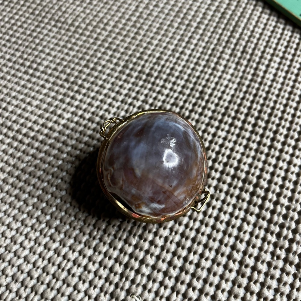 Vintage Natural Shell Pill Box Brass Hinge Trinket Case Iridescent Mother Pearl